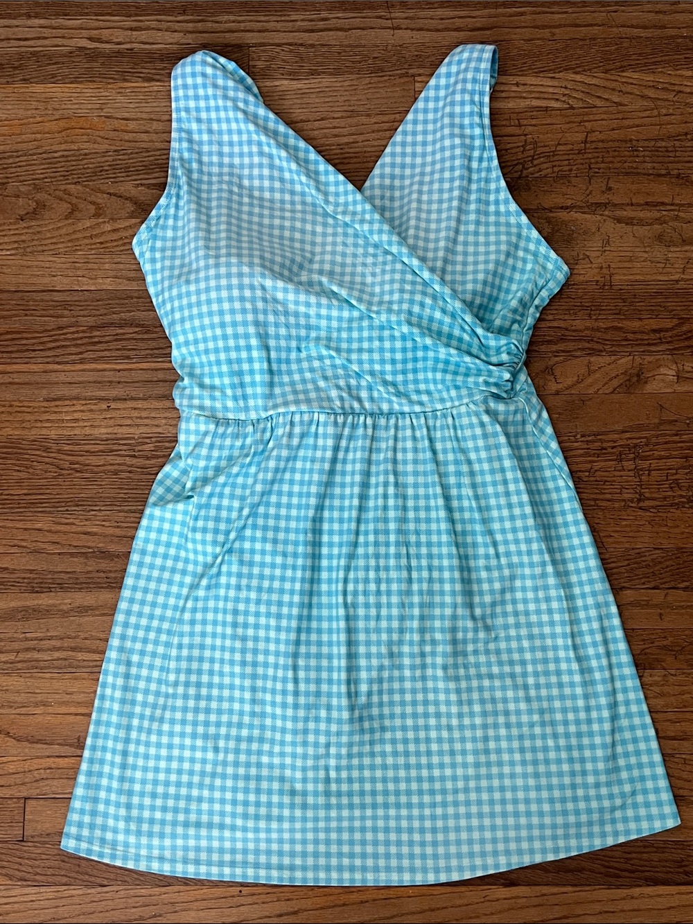 Women’s Lands' End Aqua Gingham Wrap-Style Swim Dress